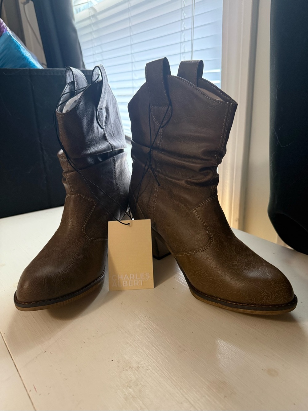 Charles Albert Brown Leather Slouchy Mid-Calf Heeled Boots
